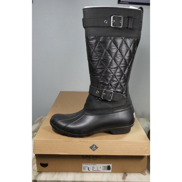 Sperry Calf High Boot Winter Leather and Quilted Nylon 9 Black - Picture 4 of 9